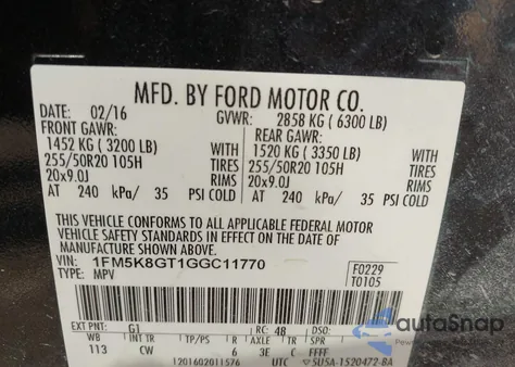 2016 Ford Explorer Sport z USA, uszkodzony, nr VIN 1FM5K8GT1GGC11770